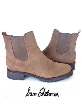 SAM EDELMAN Brown Jaclyn Natural Suede Water Resistant Ankle Booties Sz 8 1/2